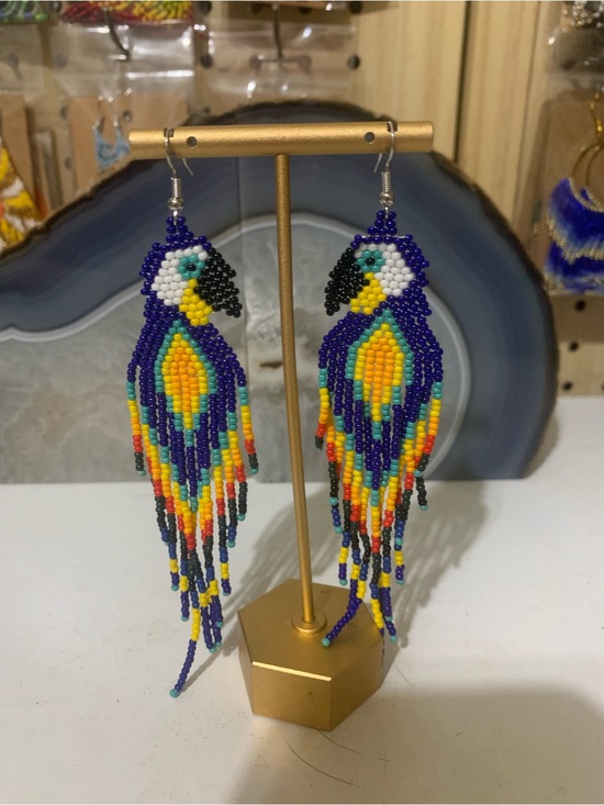 Handmade Jewelry - Colorful Beaded Parrot Fringe Earrings